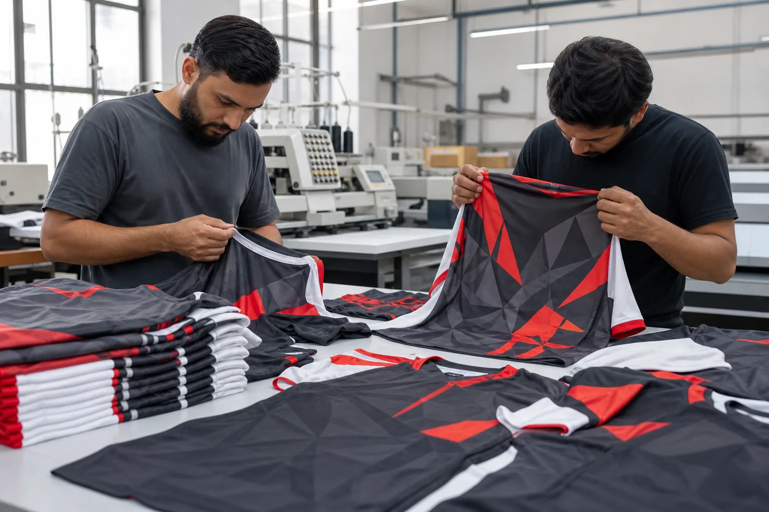 Özel futbol formalarının dikim ve baskı sonrası kalite kontrolü