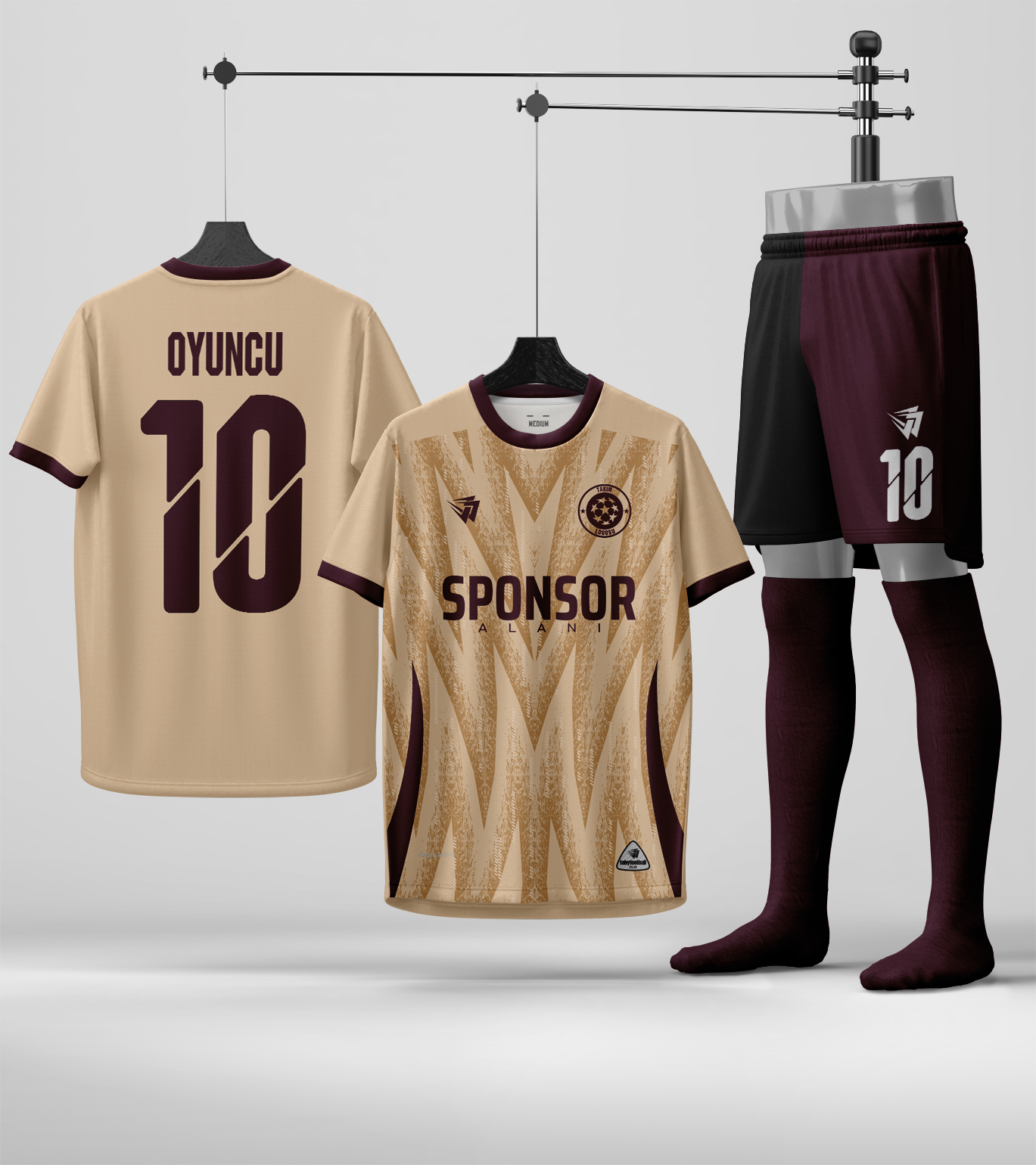 Aston Villa Concept Halısaha Forması; krem, gold ve bordo forma, şort ve çorap takımı